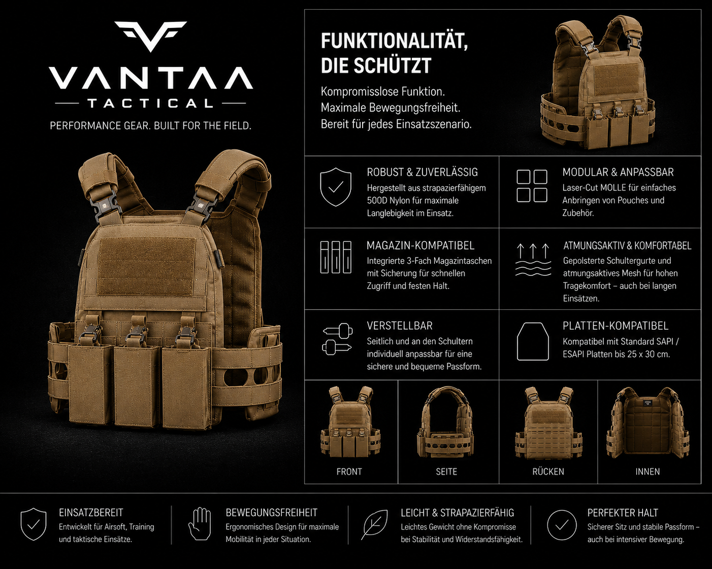 VANTAA CORE-X1 – Tactical Plate Carrier