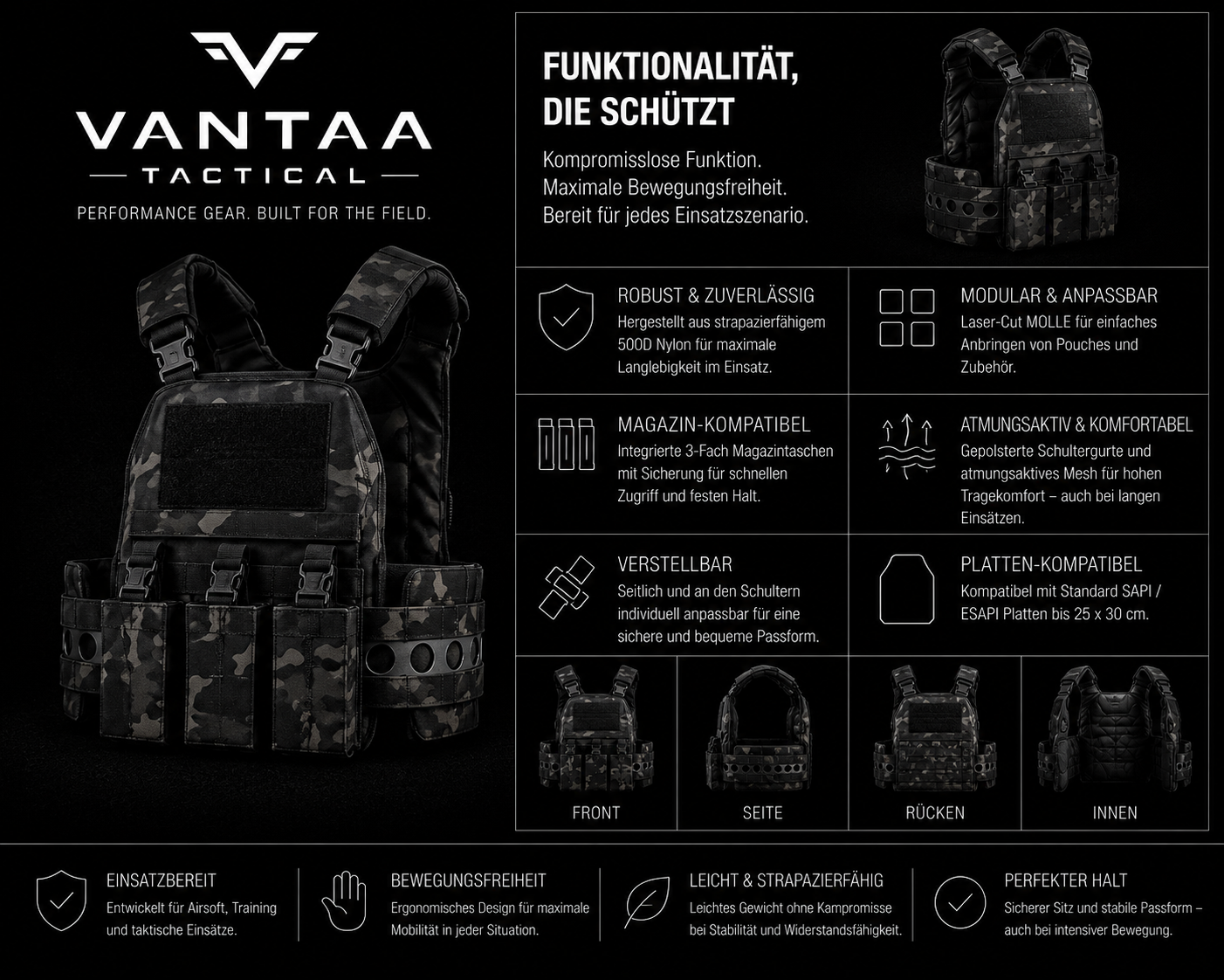 VANTAA CORE-X1 – Tactical Plate Carrier